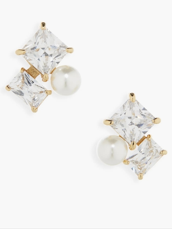 kate spade Jewelry - Kate Spade Gold-Tone Pearl & Clear Crystal Stud Earrings